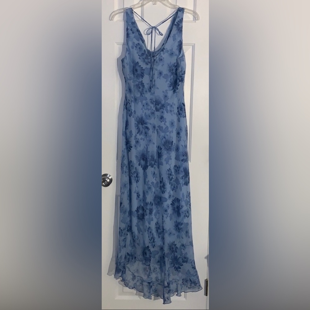Vintage Blue sleeveless lined dress with flowers by B. Darlin size 11/12 - Picture 3 of 12